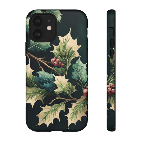Dark Green Festive Holly in Watercolor - Impact Resistant Phone Case iPhone 12 Matte
